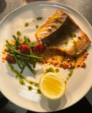 Seabass with red pesto